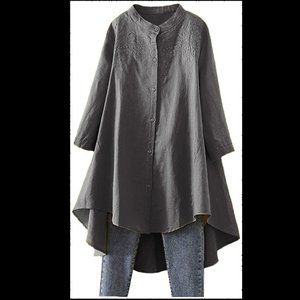 Embroidered linen hi-lo tunic